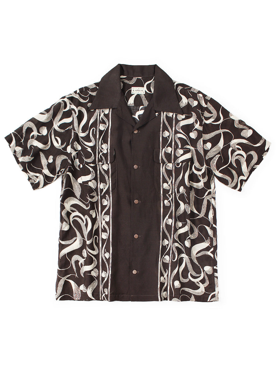 Kapital Silk Rayon Okra Pattern Short-Sleeved Open-Collar Shirt
