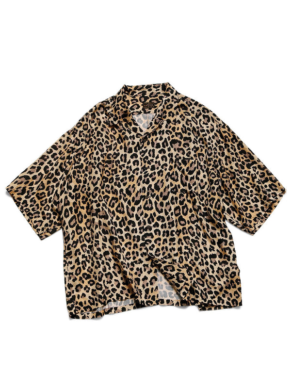 Kapital Silk Rayon Leopard Pattern Big Open Collar Shirt (short sleeve)