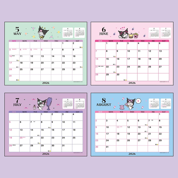 Sanrio 622168 Ring Calendar 2026 Chrome Tabletop Paper Calendar