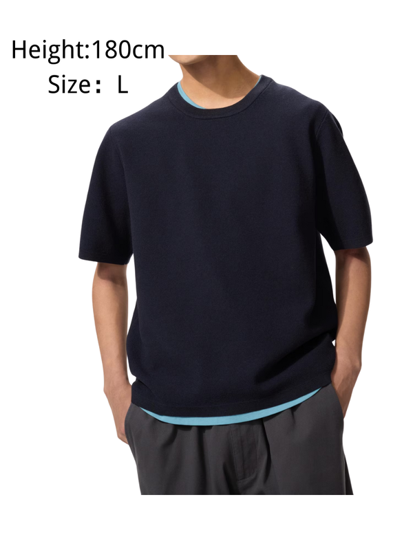UNIQLO Washable Milano Rib Knit T-Shirt Regular Fit Lightweight Casual Top