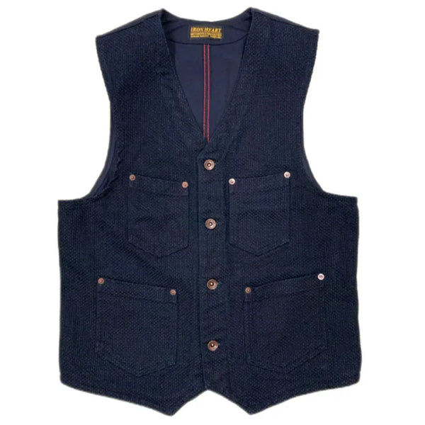 Iron Heart IHV-50 Indigo Sashiko Style Work Vest 14oz