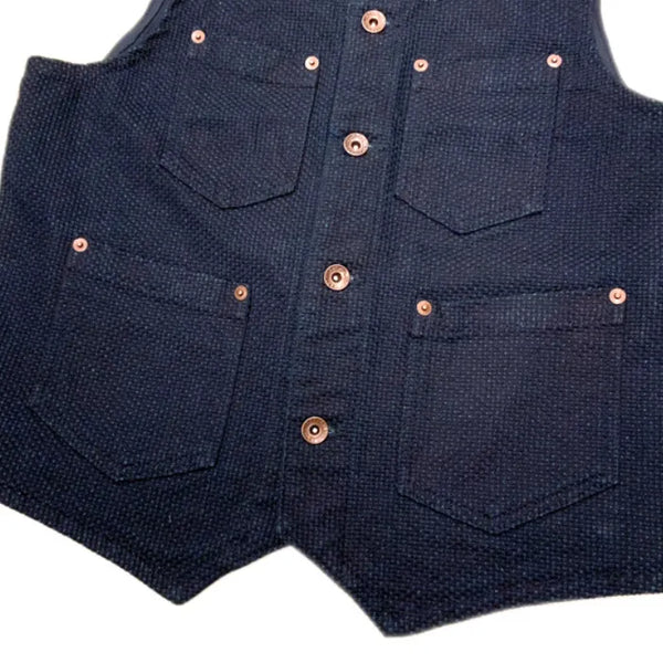Iron Heart IHV-50 Indigo Sashiko Style Work Vest 14oz