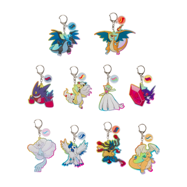 Pokemon Mega Evolution & Mega Stone Acrylic Keychain Collection – Full 10-Piece Set