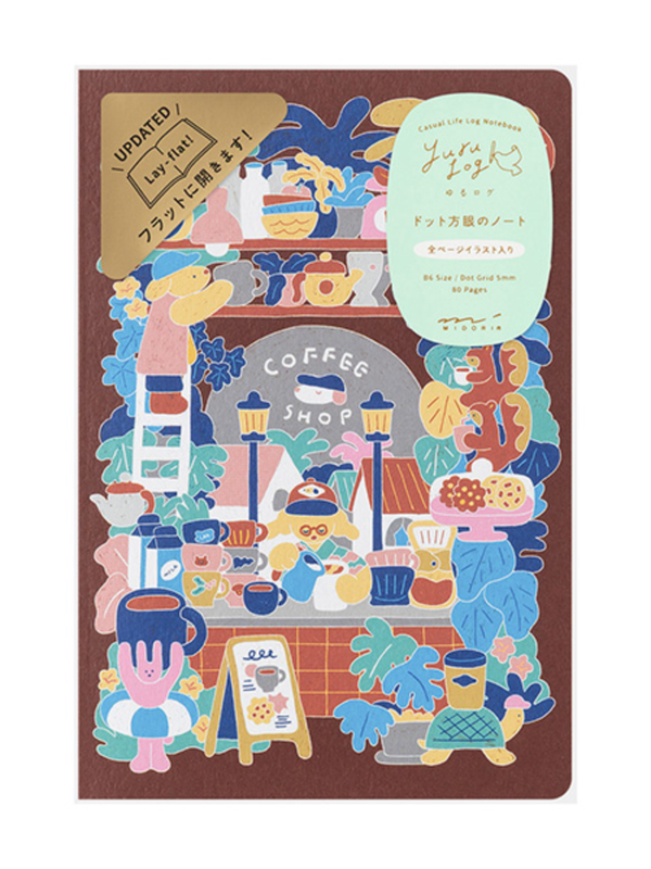 Midori Yuru Log B6 Dot Grid Notebook - Coffee Shop Design (15401006)