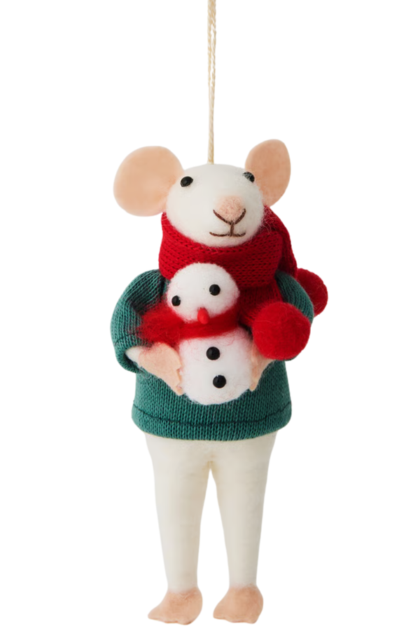 KIKA Wool Felt Mouse Snowman Christmas Ornament