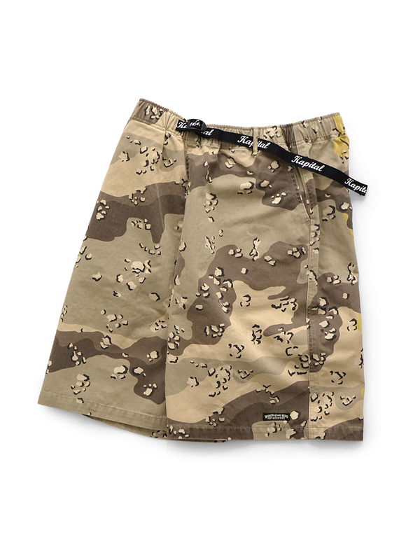 Kapital Cotton Herringbone PECKISH Chocolate Chip Camo Easy Short Pants
