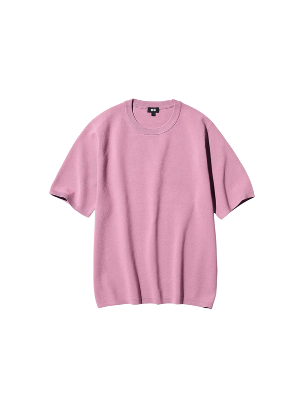 UNIQLO Washable Milano Rib Knit T-Shirt Regular Fit Lightweight Casual Top