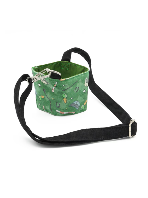 Reusable Cup Sleeve Holder Horse Tack Pattern Green with Strap
