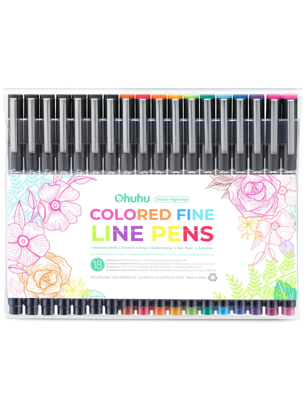 Ohuhu Colored Fineliner Pens Set  18 Pack with 12 Colors