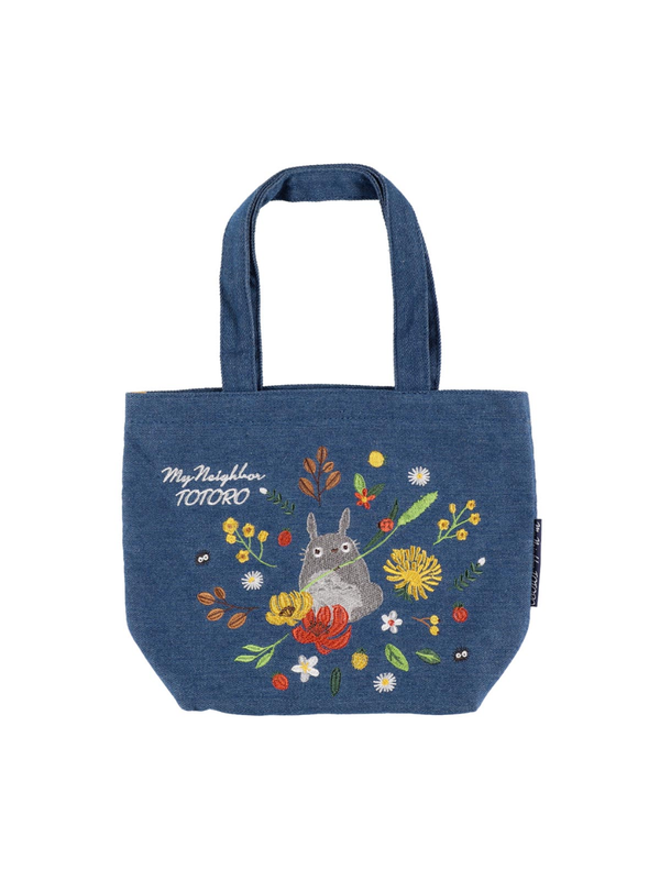 My Neighbor Totoro Denim Lunch Tote Bag Embroidered Floral Design