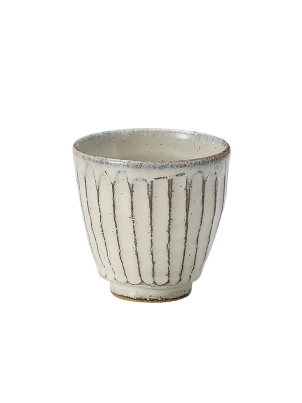 Shigaraki Ware White Glaze Carved Yunomi Tea Cup 250ml