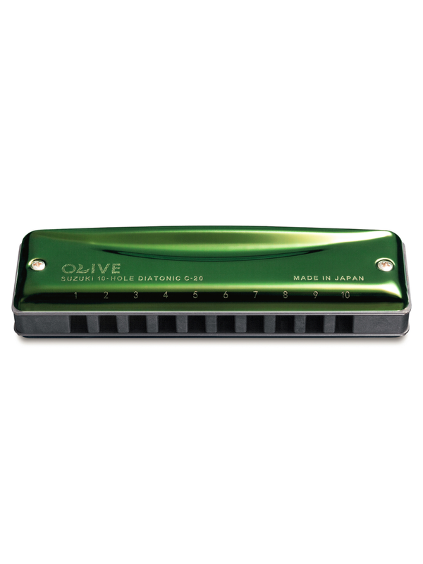 Suzuki OLIVE C-20 10-Hole Diatonic Harmonica – Olive Green