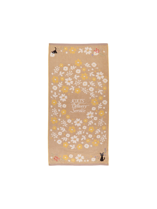 Kiki’s Delivery Service Sepia Flower Bath Towel Organic Cotton Embroidered
