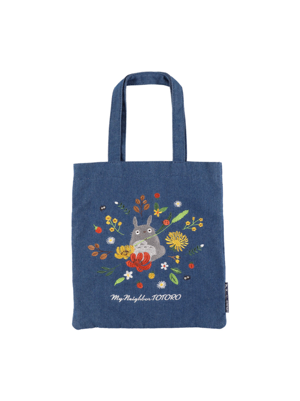 My Neighbor Totoro Denim Tote Bag Embroidered Floral Design