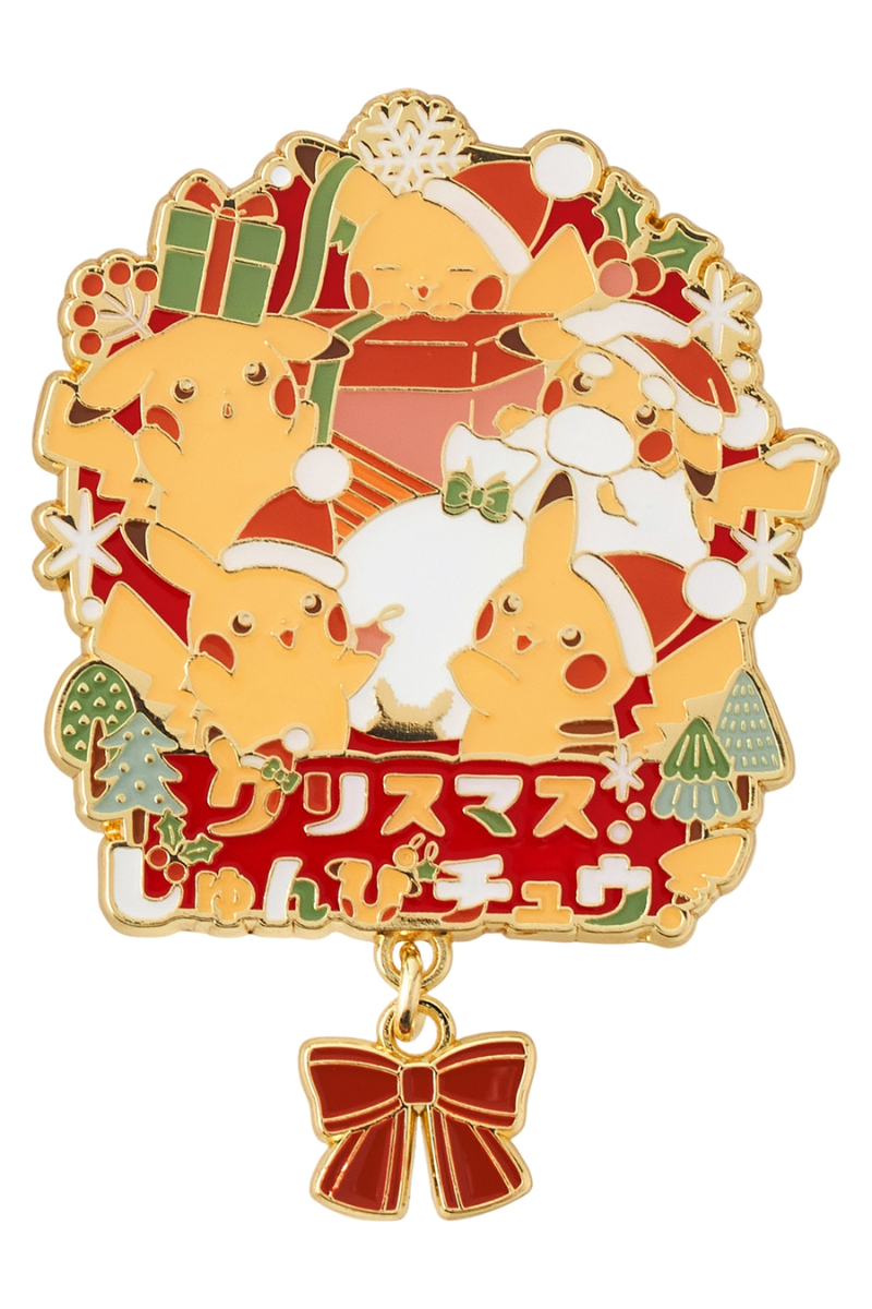 Pokemon Christmas Logo Pin – Pikachu Holiday Enamel-Style – HARUYAMA