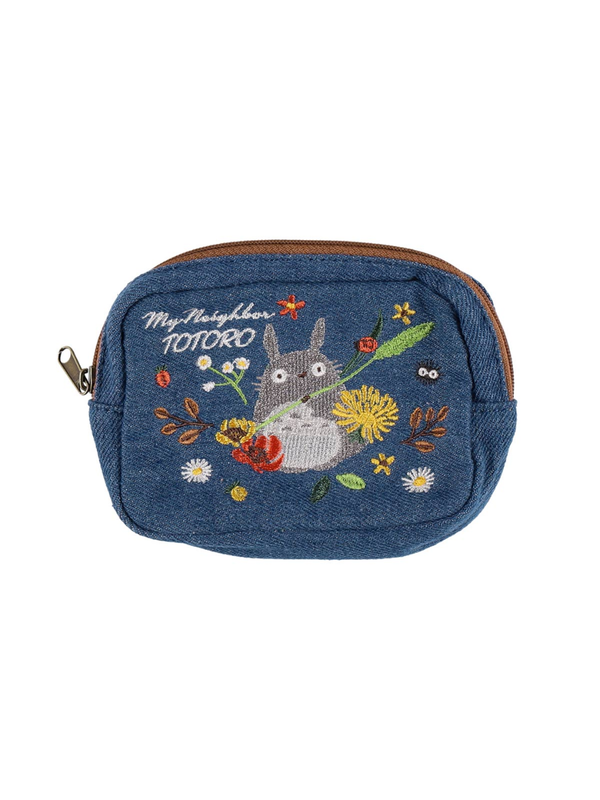 My Neighbor Totoro Denim Mini Pouch Embroidered Floral Design