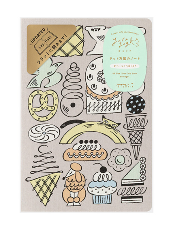 Midori Yuru Log B6 Dot Grid Notebook - Sweets & Animals Design (15399006)