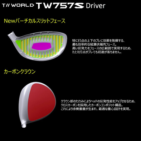 HONMA T//WORLD TW757 Type-S 2022 Driver Right-Hand 9° Adjustable Loft Titanium Head Vizard Carbon Shaft S-Flex