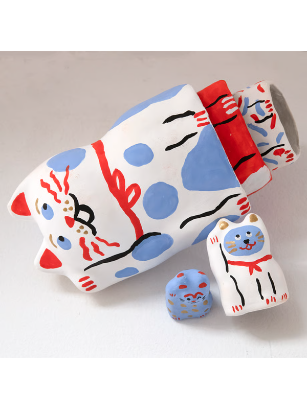 Marie Assenat Hariko-shika Paris-nyan Cat Figurine Set Papier-Mache Lucky Charm