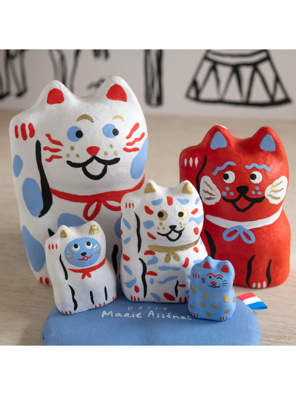 Marie Assenat Hariko-shika Paris-nyan Cat Figurine Set Papier-Mache Lucky Charm