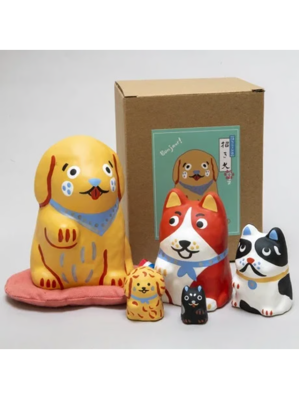 Marie Assenat Hariko-shika Paris-inu Dog Figurine Set Papier-Mache Lucky Charm