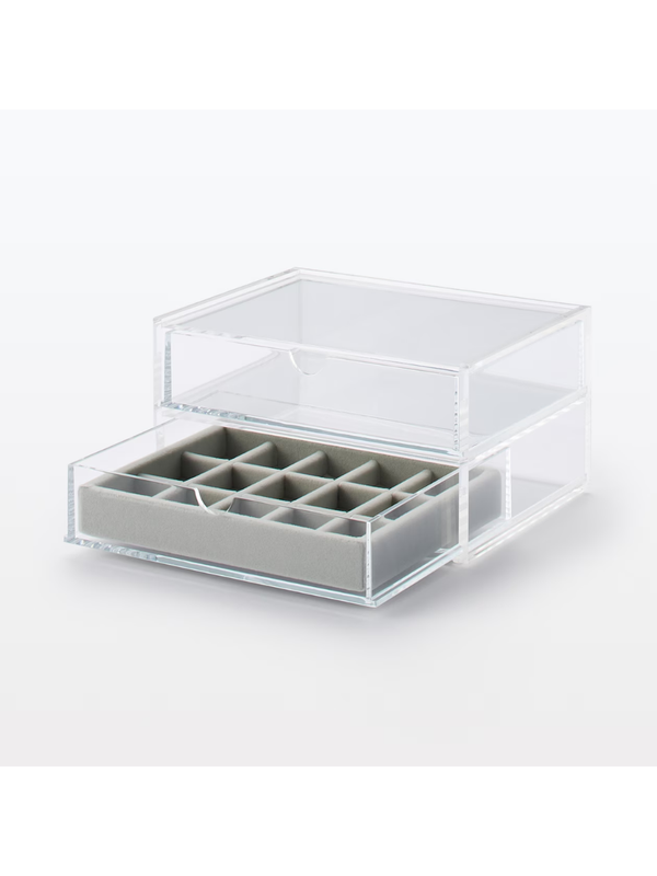 MUJI Acrylic Case Velvet Inner Grid Jewelry Case