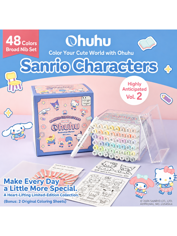 Ohuhu x Sanrio Characters Collaboration – 48-Color Marker Set