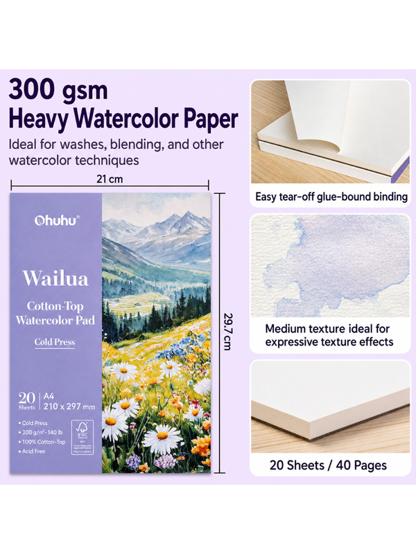 Ohuhu Wailua Series Cotton Watercolor Paper Pad