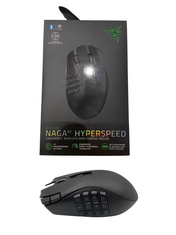 Razer Naga V2 HyperSpeed Wireless MMO Gaming Mouse 19 Programmable Buttons Focus Pro 30K Black