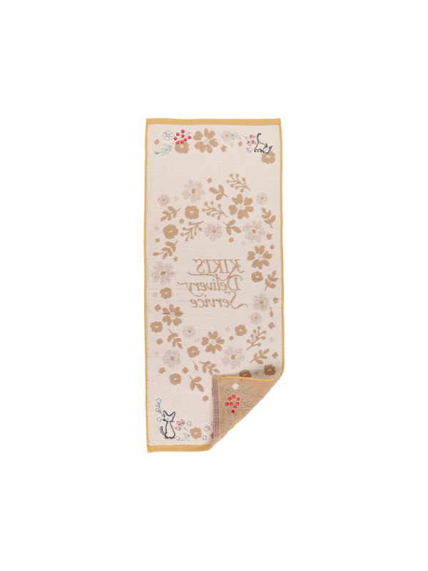 Kiki’s Delivery Service Sepia Flower Face Towel Organic Cotton Embroidered