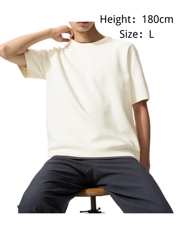 UNIQLO Washable Milano Rib Knit T-Shirt Regular Fit Lightweight Casual Top