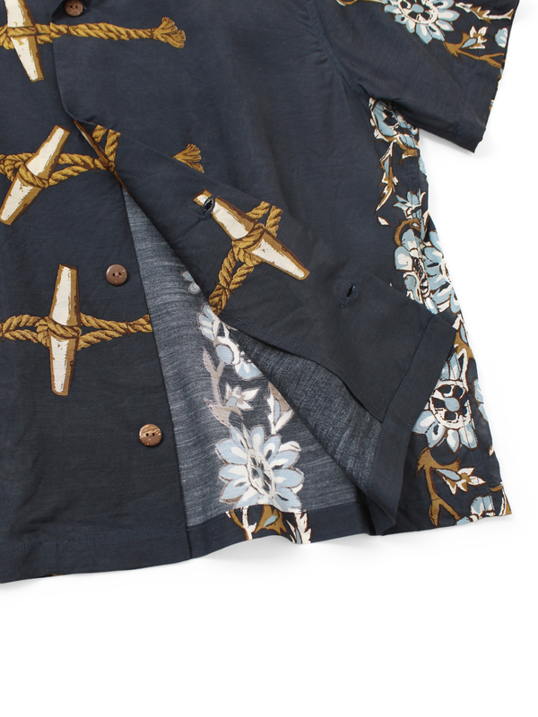 Kapital Silk Rayon Toggle Maile Print Short-Sleeve Open-Collar Shirt women