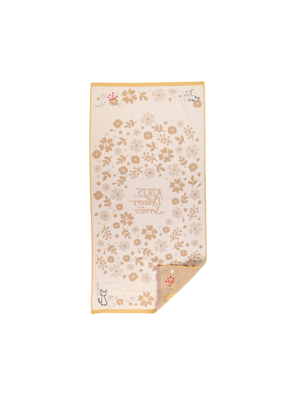 Kiki’s Delivery Service Sepia Flower Bath Towel Organic Cotton Embroidered