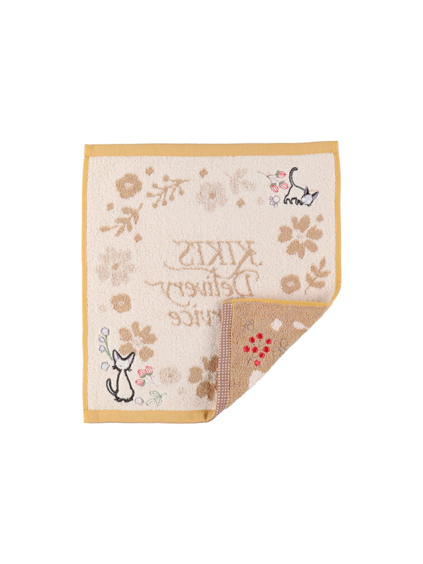 Kiki’s Delivery Service Sepia Flower Wash Towel Organic Cotton Embroidered