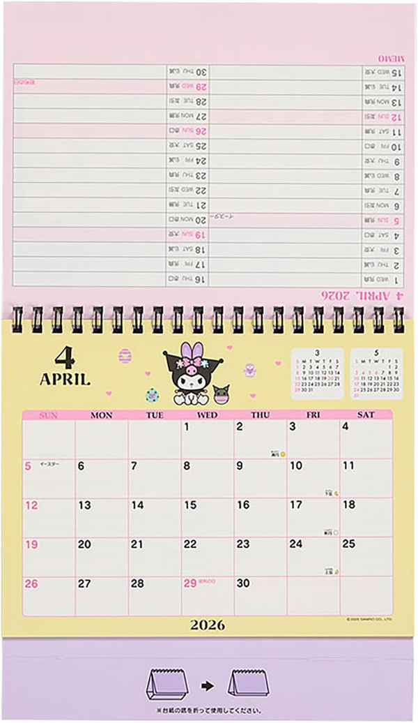 Sanrio 622168 Ring Calendar 2026 Chrome Tabletop Paper Calendar