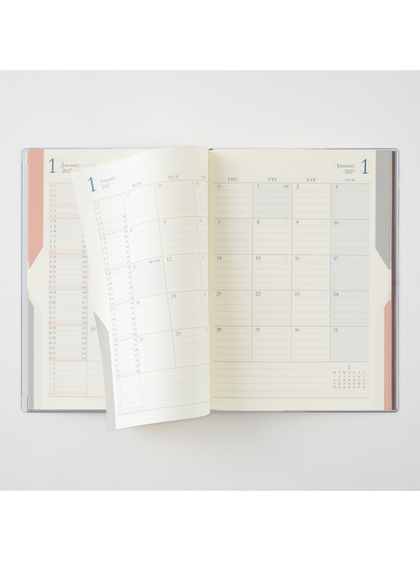 Midori 2027 B6 Double Schedule Monthly Diary Dark Brown
