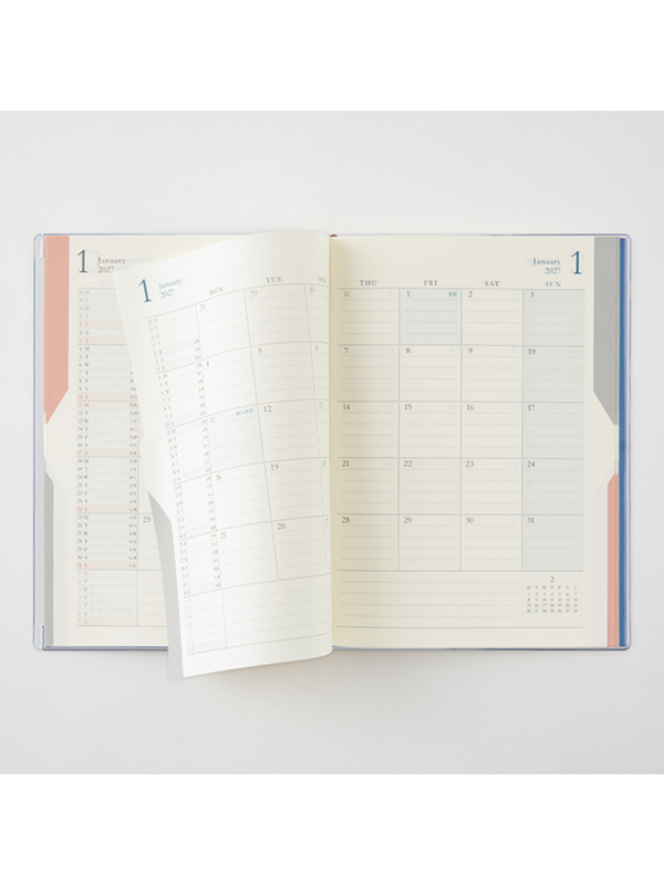 Midori 2027 B6 Double Schedule Monthly Diary Blue