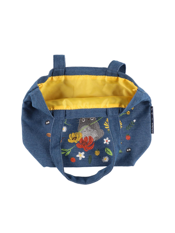My Neighbor Totoro Denim Lunch Tote Bag Embroidered Floral Design