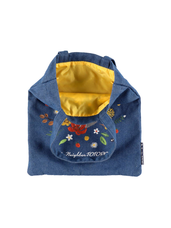 My Neighbor Totoro Denim Tote Bag Embroidered Floral Design