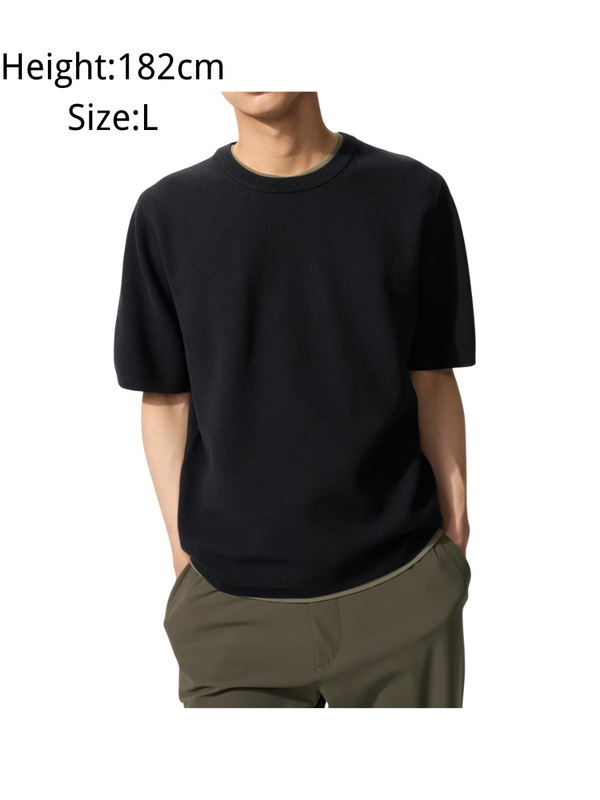 UNIQLO Washable Milano Rib Knit T-Shirt Regular Fit Lightweight Casual Top