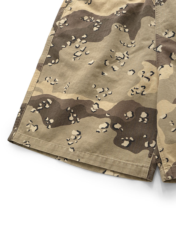 Kapital Cotton Herringbone PECKISH Chocolate Chip Camo Easy Short Pants