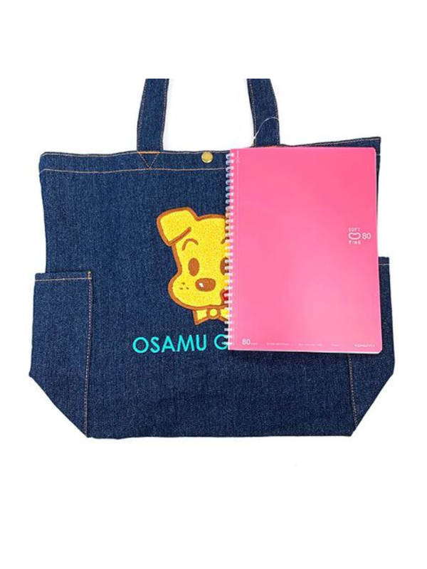 Osamu Goods Denim Tote Bag Embroidered Dog Navy