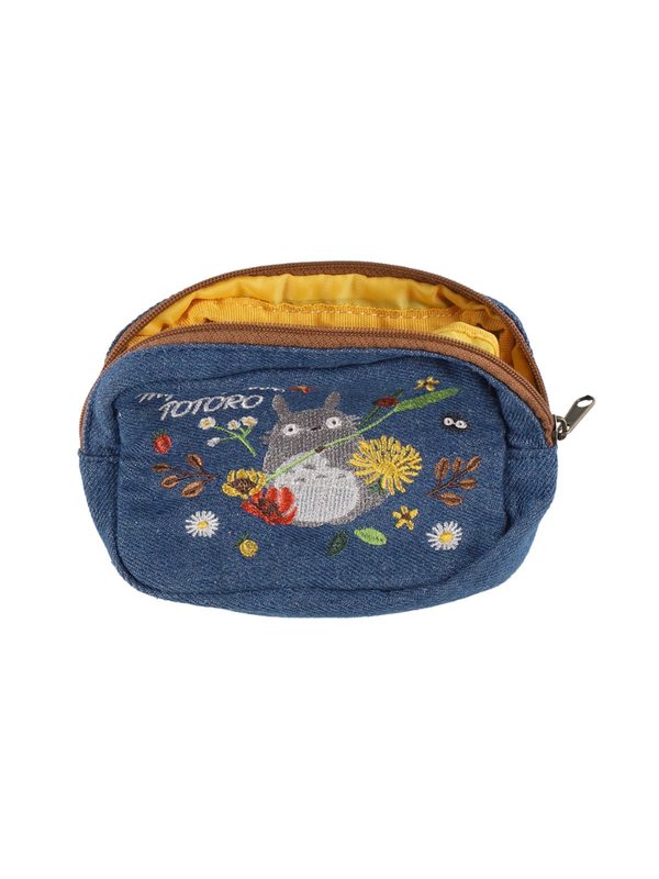 My Neighbor Totoro Denim Mini Pouch Embroidered Floral Design