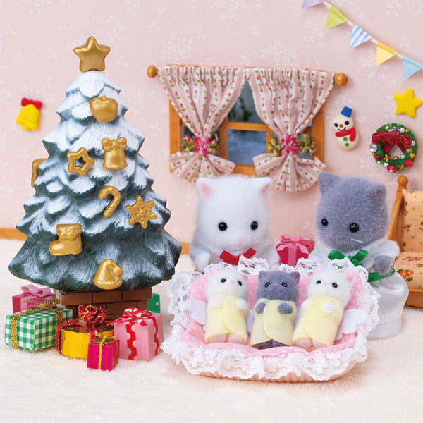 White Christmas Set Persan Cat Dolls with Christmas Tree & Accessories