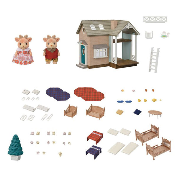 Sylvanian Families Reindeer Siblings & Christmas Holiday Lodge Set
