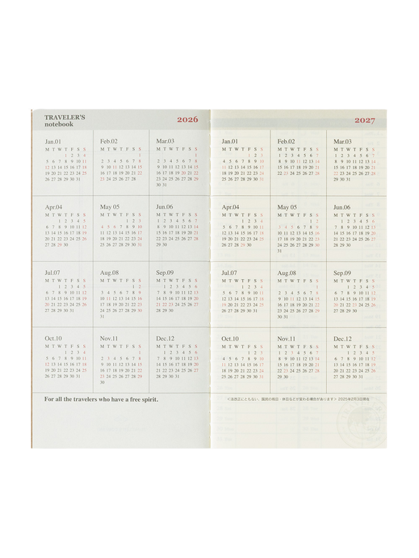 Traveler's Notebook Refill 2026 Weekly Vertical