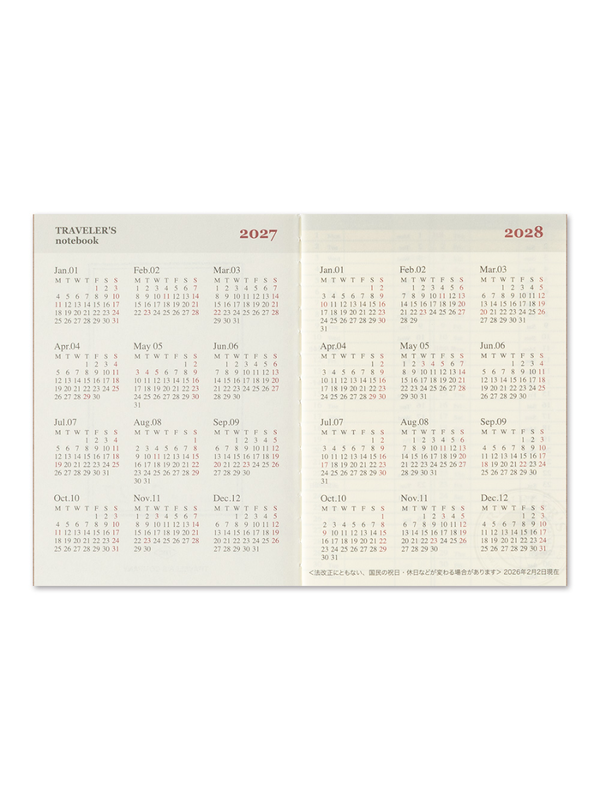 TRAVELER'S notebook Passport Size 2027 Weekly Diary Refill 2-Book Set