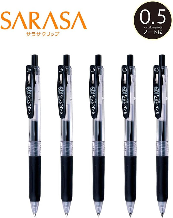 Zebra Sarasa Clip Gel Pen 0.5mm Black P-JJ15-BK5 5 Pens Pack