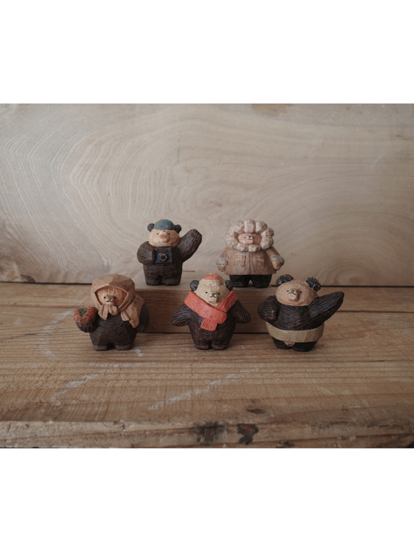 Masao Takahata Woodcarving Style Bear Figure Collection Complete 5 Set
