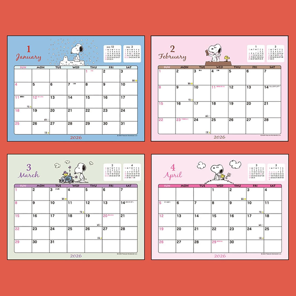 Sanrio 622222 Ring Calendar 2026 Snoopy Tabletop Paper Calendar